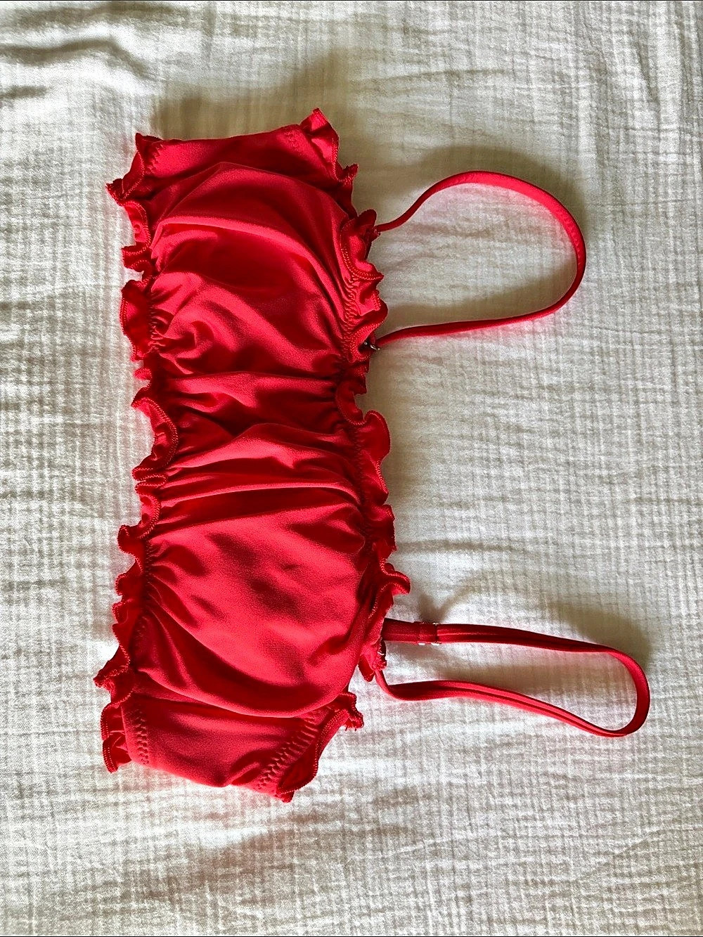 Red Ruched Bandeau Bikini Top Like New